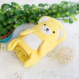 [Happy Bear - Yellow] Embroidered Applique Coral Fleece Baby Throw Blanket (42.5 by 59.1 inches)