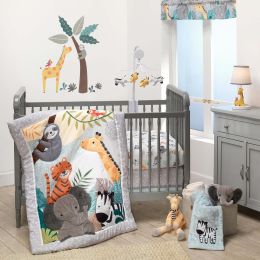Mighty Jungle Animals 3-PieceGray Baby Nursery Crib Bedding Set