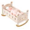 Baby Crib; Rocking Wooden Play Cradle for Dolls; Best Gift for Kids and Dementia Elderly(Brown)