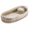 Baby Changing Basket; Handmade Woven Cotton Rope Moses Basket; Changing Table Topper with Mattress Pad(White&Brown)