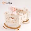 Baby Crib; Rocking Wooden Play Cradle for Dolls; Best Gift for Kids and Dementia Elderly(Brown)