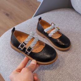 Diamond Leather Princess Shoes Baby Children Shoes For Girl (Color: Black)